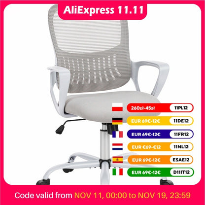 JHK Ergonomic Mesh Backrest Office Desk Chair Adjustable Height Computer Rolling Work Swivel Gaming Chairs With Wheels For Home