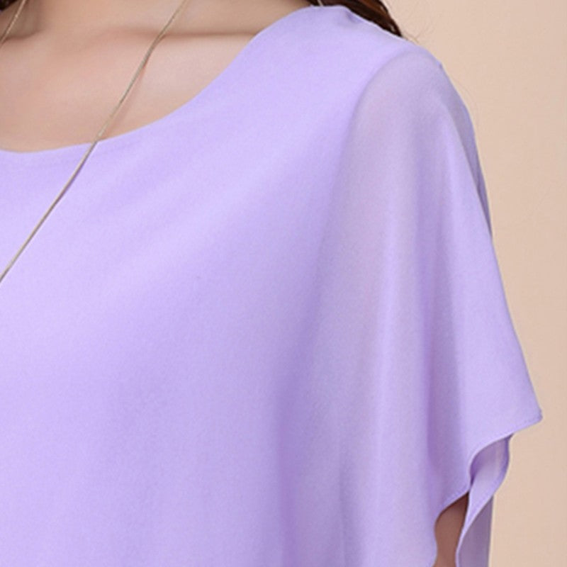 New Summer Women Blouse Female Short Batwing Sleeve Oversized Loose O-Neck Chiffon Shirt Plus Size Office Lady Elegant Tops Tees
