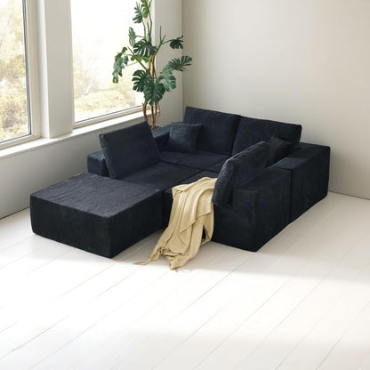 139.3" Luxury L-Shaped Modular Sofa – Corduroy Boneless Cloud Couch with Deep Seat, Movable Ottoman for Living Room