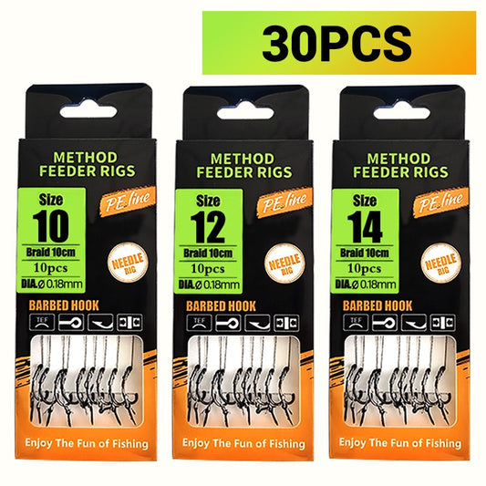 Montagens Pré-Amarradas para Pesca de Carpas, Method Feeder e Hair Rigs com Linha Trançada e Anzóis Barbela (Tamanho 6, 8, 10, 12), para Carpas e Carpas Prateadas