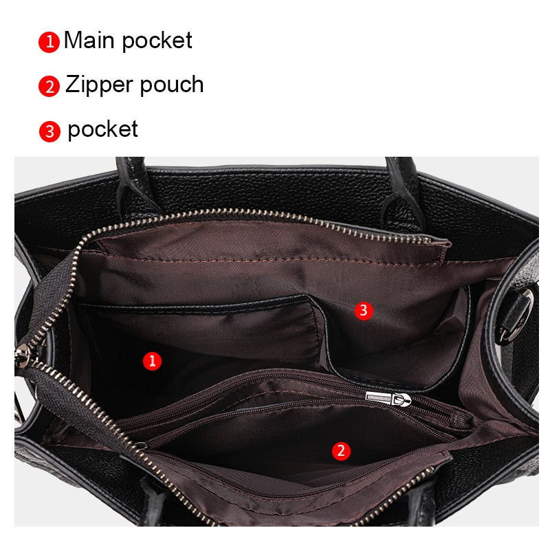 Aidrani women's large capacity handbag with letter print design, made of cowhide material, black