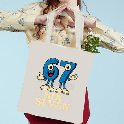 Fun Six Seven Tote Bag Men Women Vintage Italian Brainrot Number 67 Print Handbag Fashion Student  Canvas Shopping Shoulder Bags