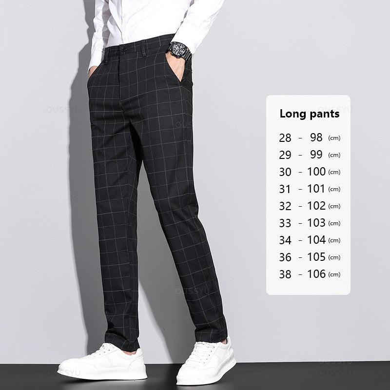 High Quality Plaid Stripe Ankle Length Pants Men Business Long Length Pant Straight Korea Grey Black Suit Formal Trousers Male