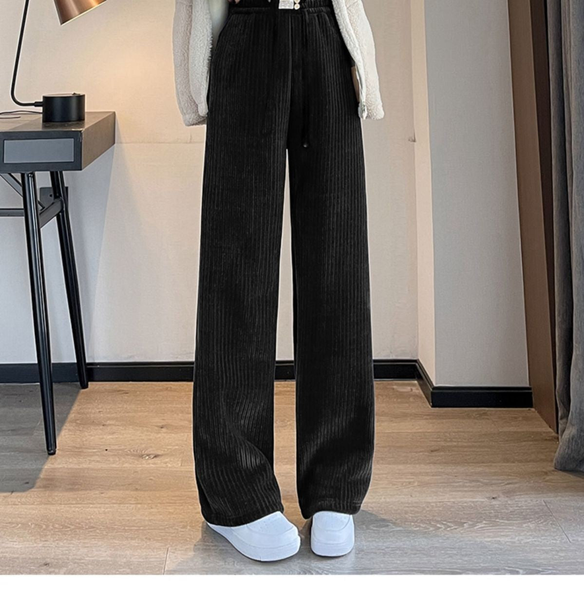 Pants Women Thickened Lamb Fleece Wide Leg Pants Plus Velvet Women's Autumn Winter Fashion Loose Pants Cashmere Casual Pants