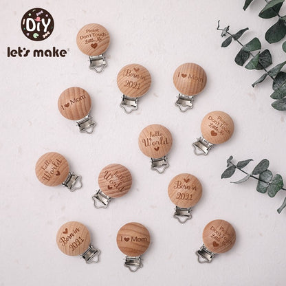 [Sale] Let's Make 5Pcs Baby Teething Beech Wooden Pacifier Chain Clip Baby Food Grade Shape Holder Dummy Clip for DIY Accesories
