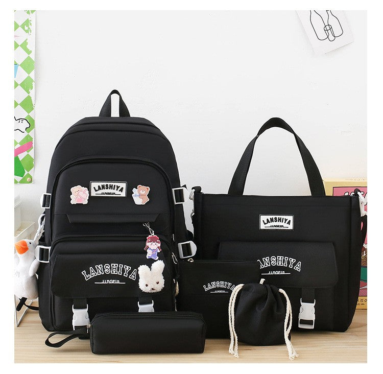 5-piece Set of Free Pendants Forest Style Korean Version Casual Harajuku Student Backpack for High School Girls Large Capacity
