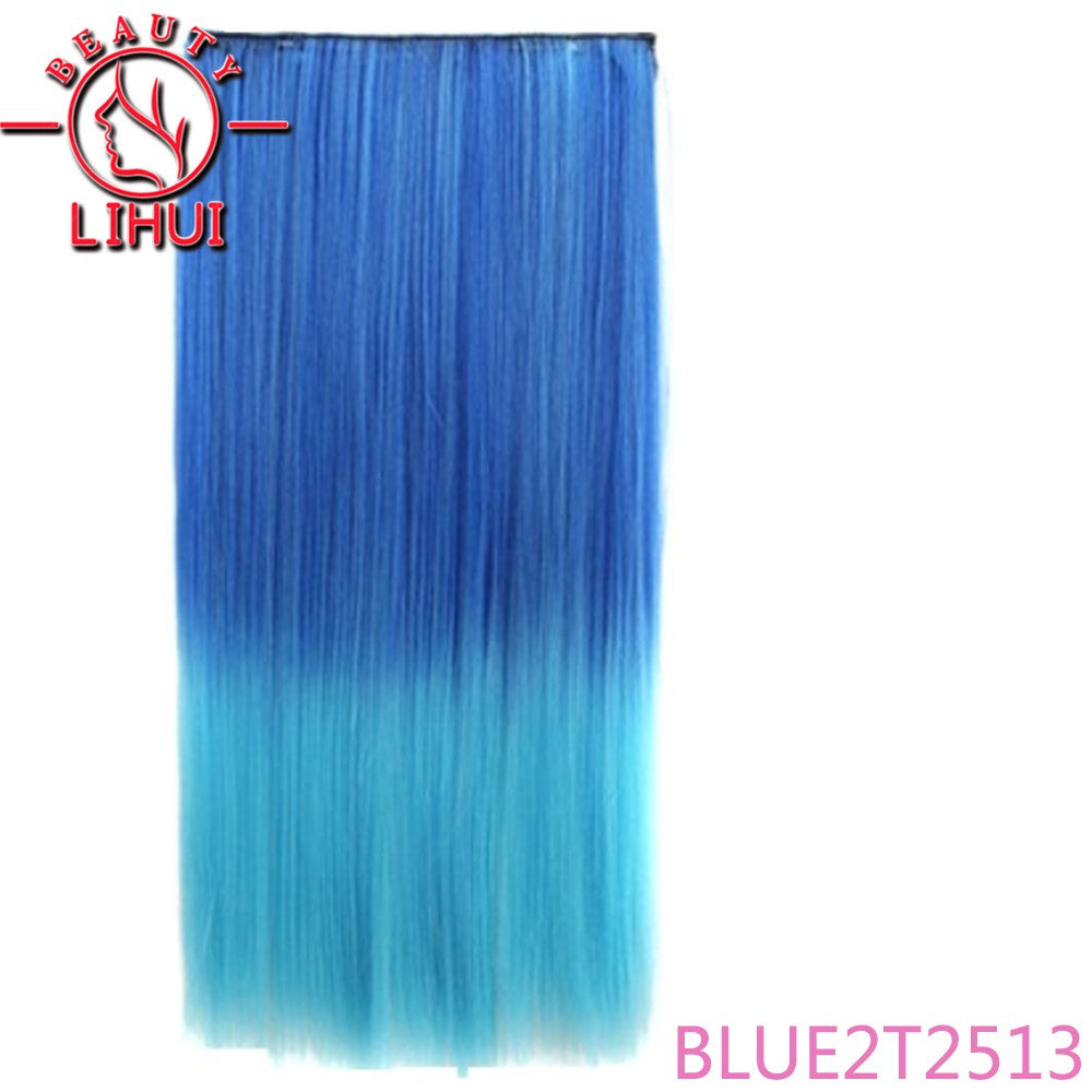 Extensões de cabelo sintéticas com clipe, longas e lisas, com 5 clipes em uma única peça, extensões de cabelo multicoloridas LIHUI
