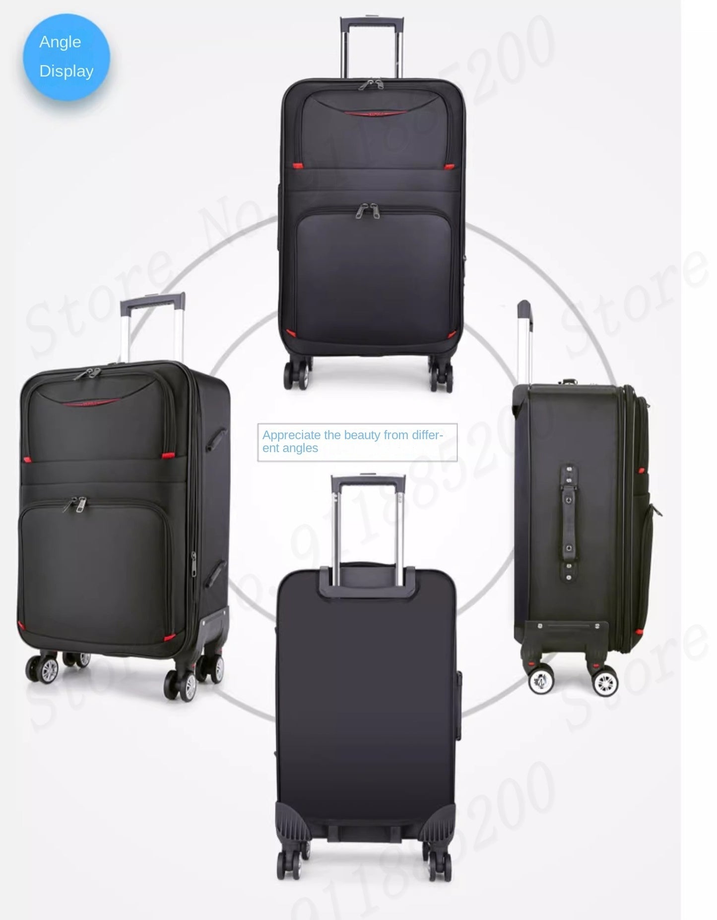 30" Large Capacity Black Luggage Waterproof Durable Trolley Case Oxford Cloth Detachable Spinner Wheel 20" Password Suitcase