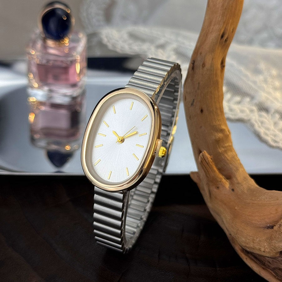 New Golden Retro Fashion Elliptical Quartz Watch Ladies Steel Strap Gold Watch Stylish Niche Timepiece