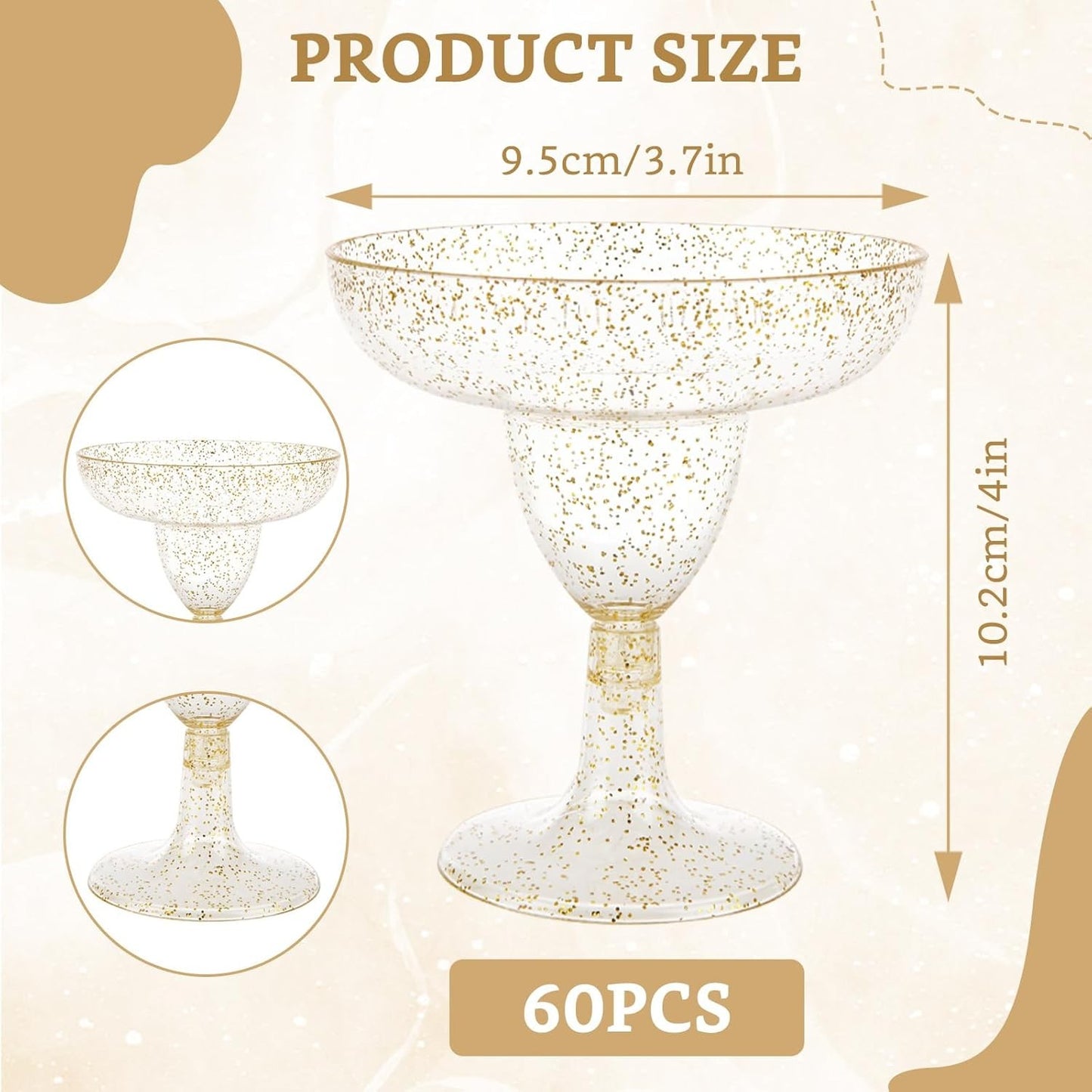 60 Copos de Plástico para Margarita, 150ml Descartáveis, Transparentes para Decoração de Festa Mexicana