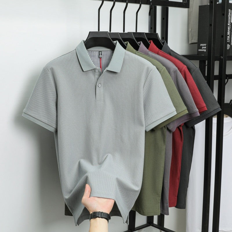 100% pure cotton short sleeved men's polo shirt summer boutique fashion high-quality top solid color collar back striped T-shirt
