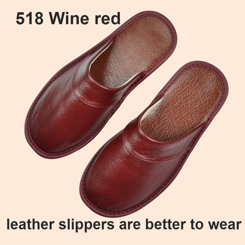 Big sizeGenuine Cow Leather Slippers Homes in indoor slipper Spring Autumn men women elderly non-slip casual single Slides shoes