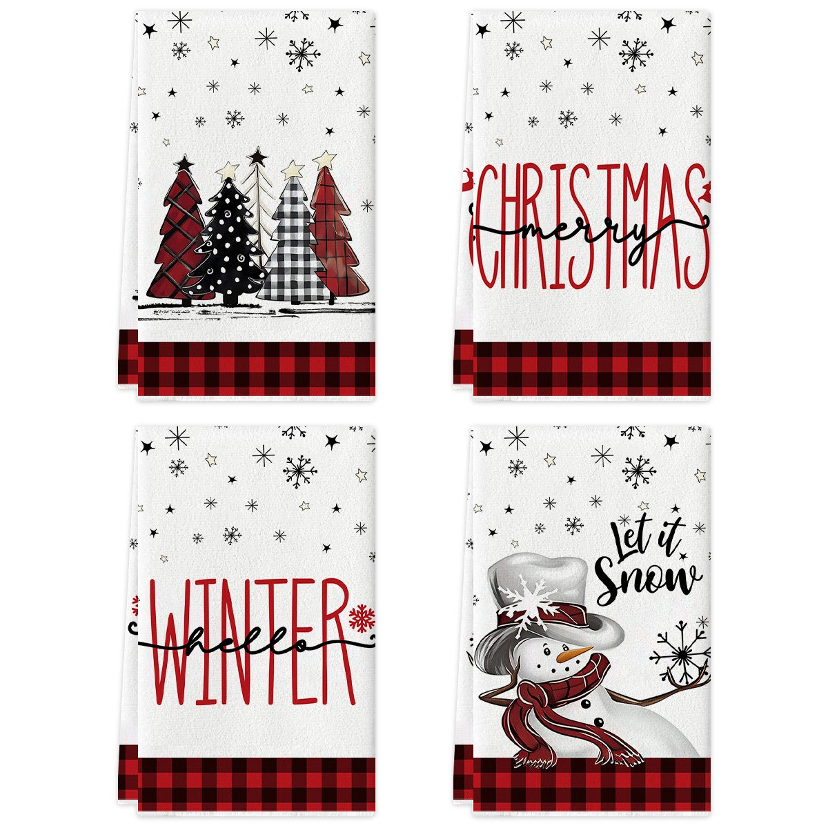 2/4pcs Merry Christmas towels Snowman Snowflake Christmas tree pattern Kitchen cleaning towels Dishwashing towels Hand towels