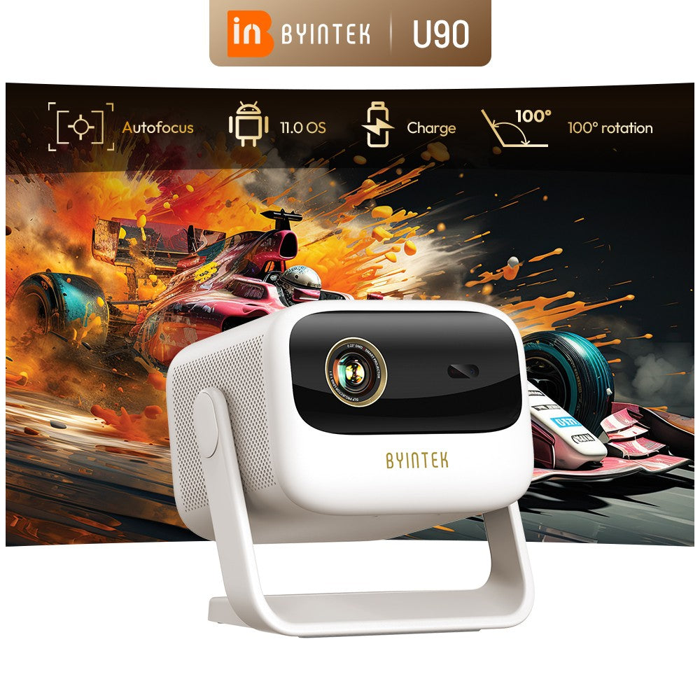 Projetor BYINTEK U90 4K Full HD1080P Cinema Android 11.0 WiFi Mini Portátil 1080P Home Theater Vídeo Projetor DLP com Bateria