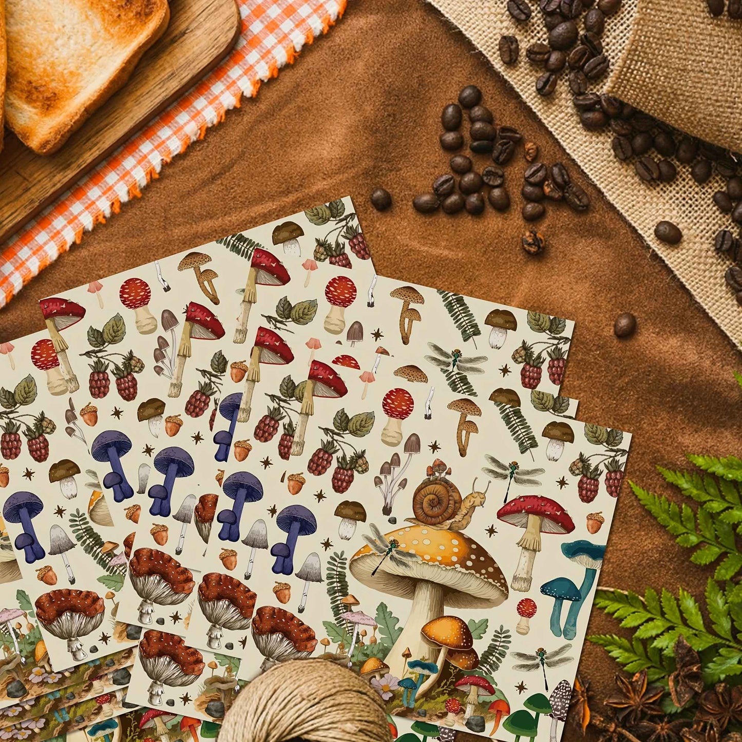 20/40 pcs Mushroom and Snail - Themed Disposable Napkins - 2 - Ply Paper, Suitable for Weddings, Birthdays and Celebrations
