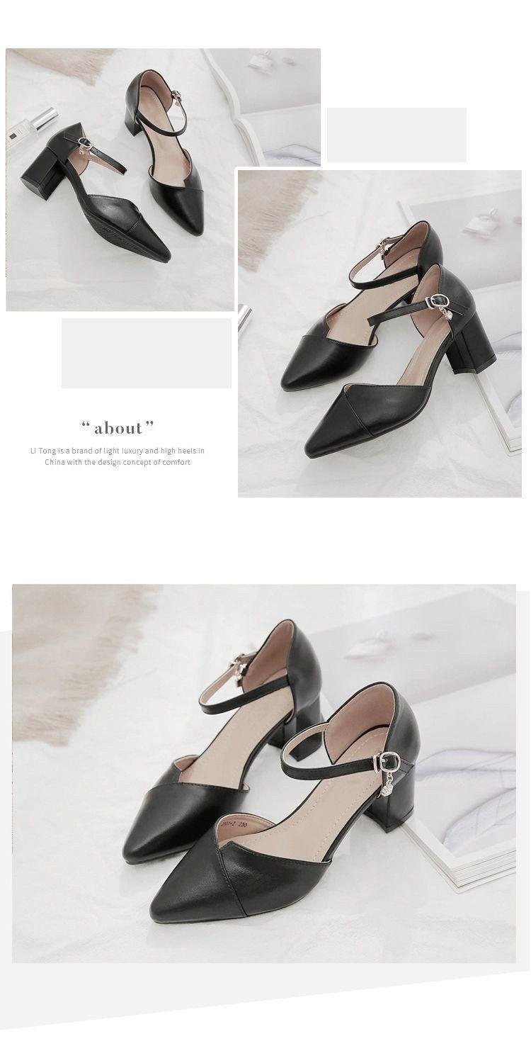 Sandália Feminina Elegante Bege Bico Fino Salto Médio Tira Fina Transpassada Fivela Sapatos de Escritório Diários