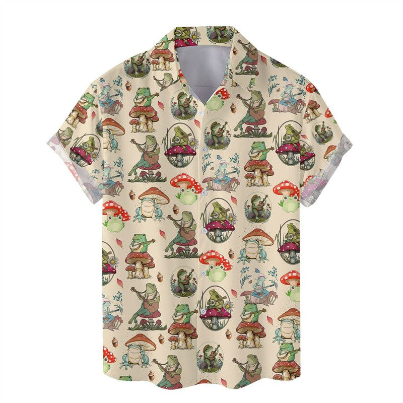 Colorful Mushroom 3d Print Hawaiian Shirt For Men Summer Vacation Plants Beach Shirts Button Short Sleeve Street Aloha Shirt