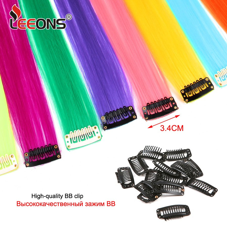 Apliques Sintéticos Presilha de Uma Peça Extensões de Cabelo Arco-Íris Cabelo Sintético Liso Peças de Cabelo de 45cm Longo Ombré Rosa Roxo Vermelho Azul