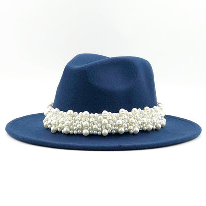 Chapéu Fedora De Lã Feminino Masculino Com Fita De Pérolas Cavalheiro Elegante Senhora Inverno Outono Aba Larga Igreja Panamá Sombrero Boné De Jazz 60CM