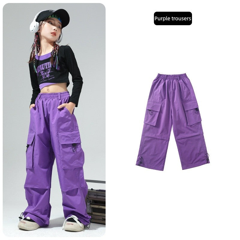 Roupa de Bebê Roupa Infantil da Moda Calças Cargo Menina Dança Hip-hop Roupa Larga de Rua Calças Infantis Casuais Meninas