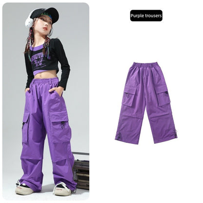 Roupa de Bebê Roupa Infantil da Moda Calças Cargo Menina Dança Hip-hop Roupa Larga de Rua Calças Infantis Casuais Meninas