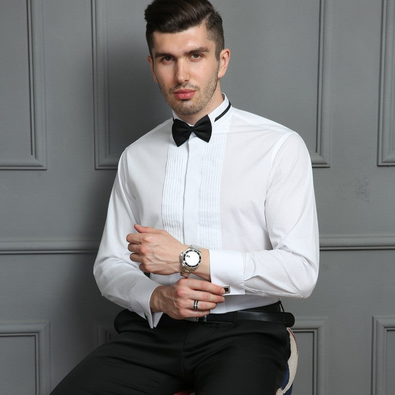 White Men's Dress Shirt,Single-breasted Long-sleeve Square Collar Shirts Wedding/party/performance Camisa Male Chemise S-7XL 8XL