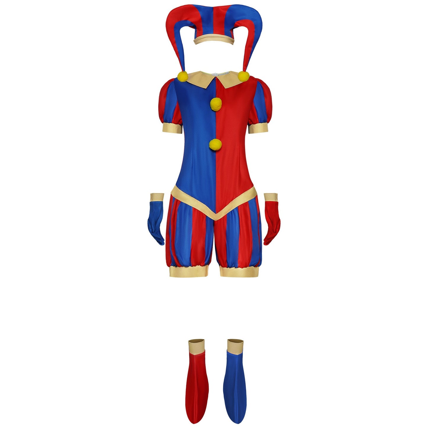 Animation Pomni Cosplay Jumpsuit with Hat aShoes Cover Gloves Magical Virtual Circus Outfits for Halloween Carnival Circus