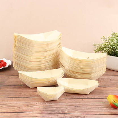 Bandejas de Alimentos 50pçs Barco de Madeira para Sushi Bambu Natural Descartável Caiaque Salada Sobremesa Bolo de Pinheiro Barco Tigela de Lanche Tapete Bandeja de Prato de Sushi