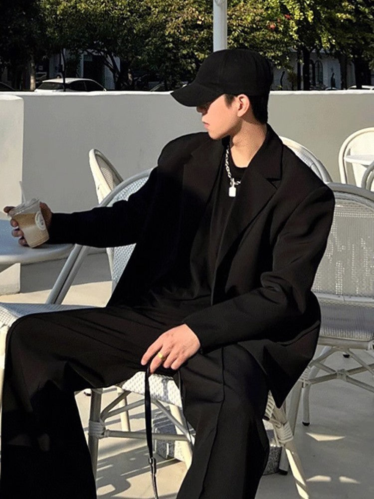 Menswear Classic Blazer Mens Casual Lightweight Jacket Autumn Korean Style Black Coat Fashion High Street Single-breasted Blazer