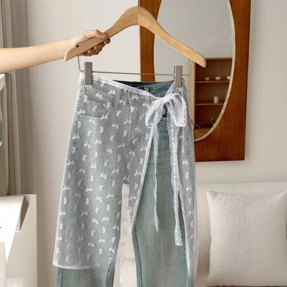 Fashion Lace Lace Layered Gauze Skirt Korean Version Unique Floral Skirt Lace Up