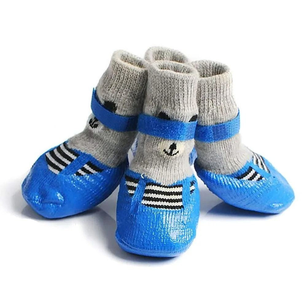 Sapatos Meias Para Cães E Gatos Pet Outono Inverno Impermeáveis Meias De Borracha Antiderrapantes Para Cães Botas De Chuva De Neve Para Cães Meias De Malha Quentes Para Cães