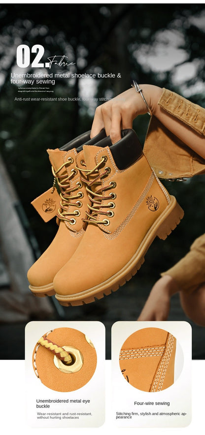 Boots Men High Top Boots High Quality Women Leather Shoes Fashion Outdoor Sneakers Men Lace Up Non-Slip Ankle Boots for Couple