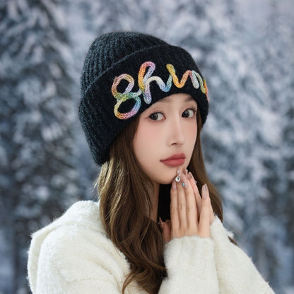 Vintage Embroidered Hats Letter Korean Version Knitted Hat for Autumn and Winter Warm Ear Protection Knitted Hats