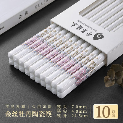 Novo conjunto de hashis de cerâmica à prova de quedas, antiderrapante, de grau alimentício, resistente à umidade, de alta temperatura, talheres chineses, hashis de sushi