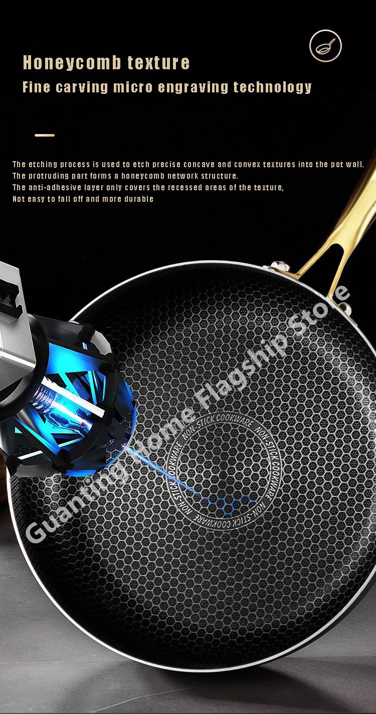 316 Stainless Steel Frying Pan Wok Non-stick Honeycomb Pot Home Steak skillet Gas Stove Induction Saucepan Kitchen Cookware 30cm