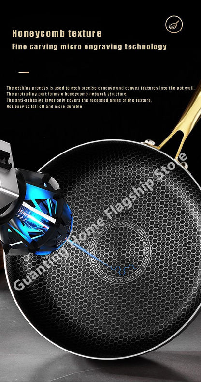 316 Stainless Steel Frying Pan Wok Non-stick Honeycomb Pot Home Steak skillet Gas Stove Induction Saucepan Kitchen Cookware 30cm