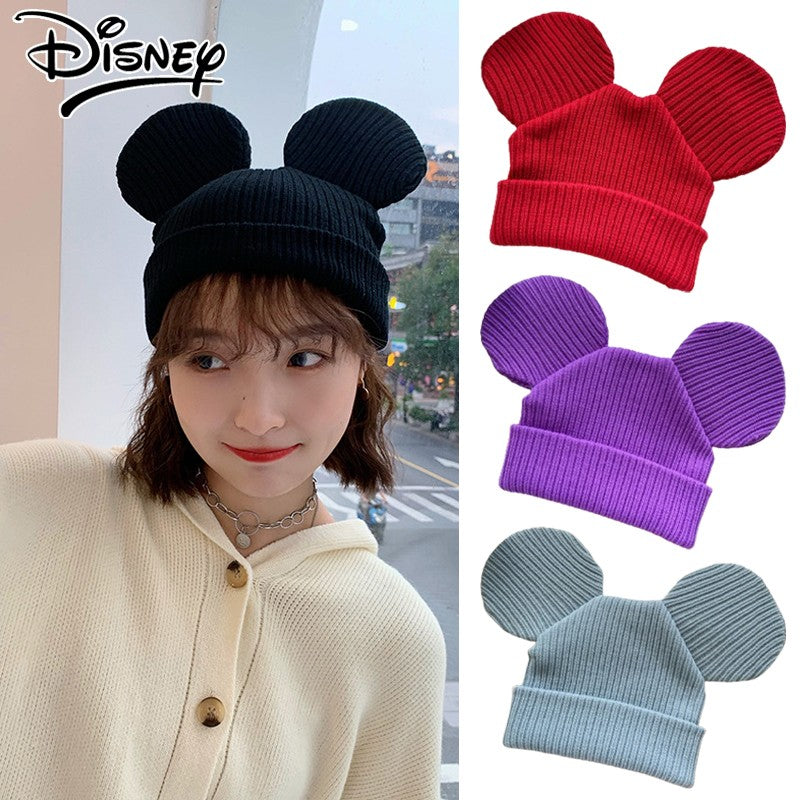 Disney Mickey Mouse Gorro de Malha Chapéu Desenho Animado Orelhas Criativas Touca de Inverno para Mulheres Homens Quente À Prova de Vento Chapéu para o Ar Livre
