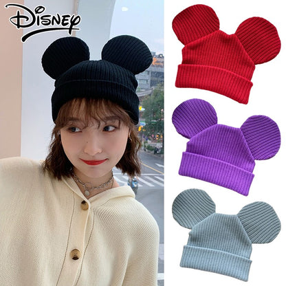 Disney Mickey Mouse Gorro de Malha Chapéu Desenho Animado Orelhas Criativas Touca de Inverno para Mulheres Homens Quente À Prova de Vento Chapéu para o Ar Livre