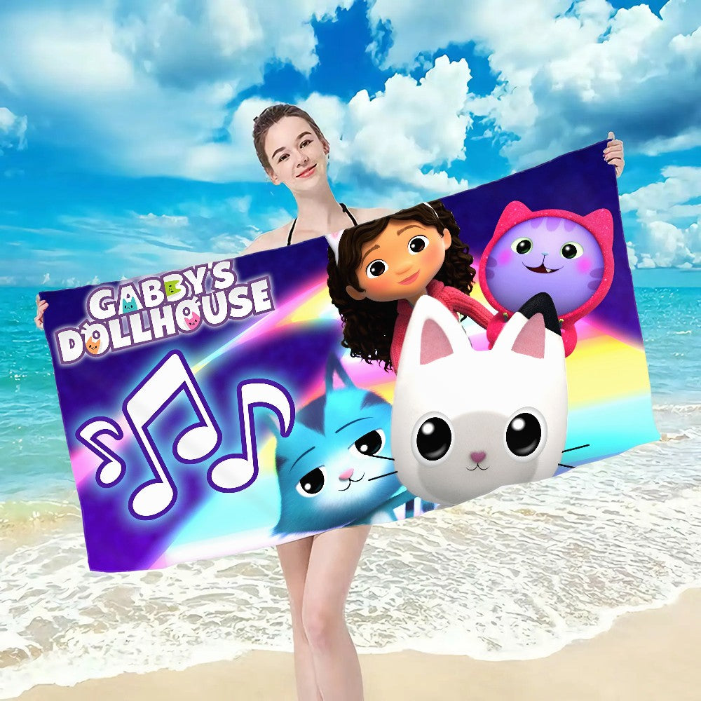 Gabbys Dollhouse pattern beach towel, quick drying and absorbent, The fabric is made of cotton and does not fade