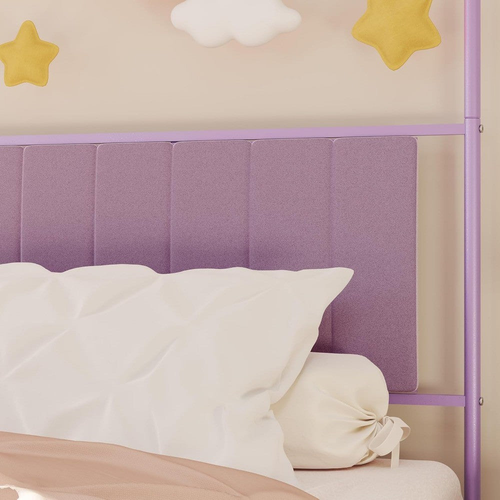 GAOMON Cama Infantil com Dossel, com Cabeceira e Peseira, Estruturas de Cama de Solteiro Estofadas com Hastes Arqueadas para Mosquiteiro, Metal Resistente