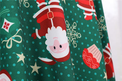 Fashion V-neck Short Sleeve Printed Christmas Dress Large Swing Vintage Elegant Xmas Party Dress