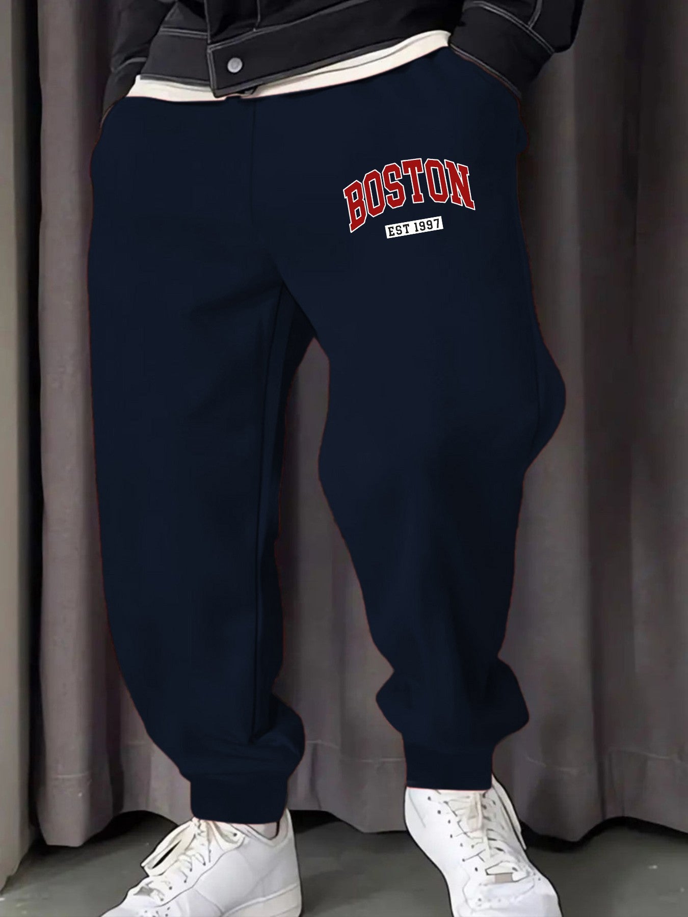 Boston Letter Est 1997 Printing Male Sweatpants Fashion Fleece Pant Trendy Jogging Britches Casual Comfy All-Match Long Pants