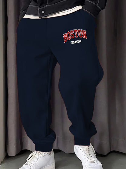 Boston Letter Est 1997 Printing Male Sweatpants Fashion Fleece Pant Trendy Jogging Britches Casual Comfy All-Match Long Pants