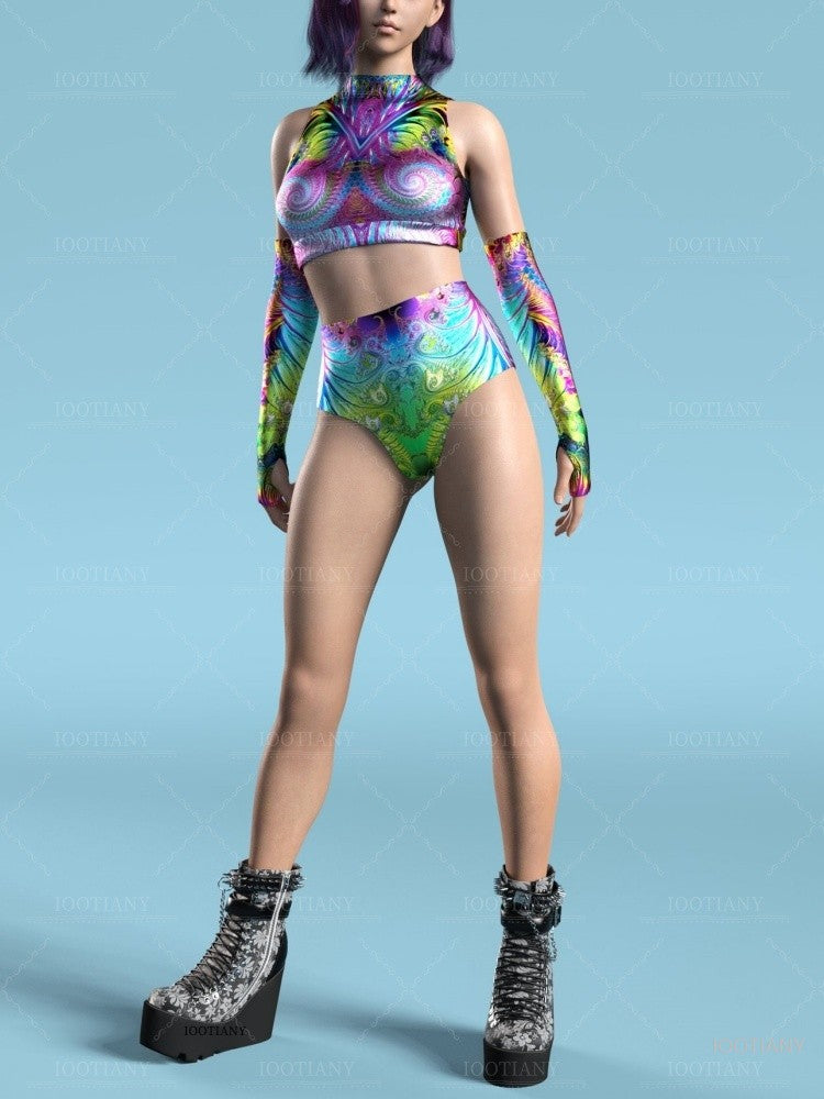 Adult Summer Role Play Bodysuit Women Sexy Hollow Sleeveless Blue Graffiti Art Swimsuit Carnival Party Stage Performance Clothes