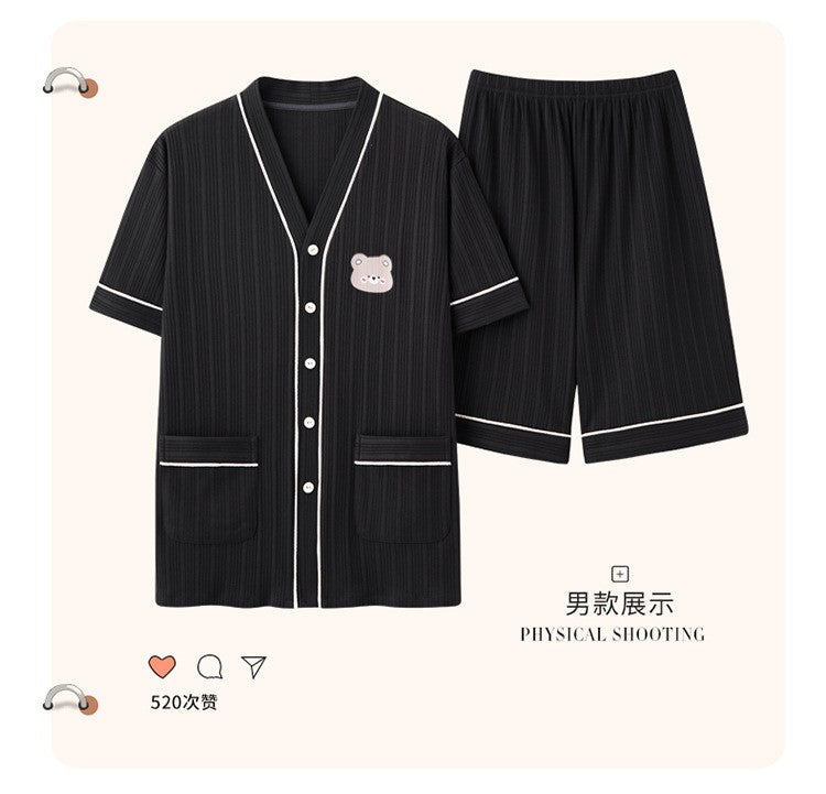Japan Kimono Cartoon Couples Sleepwear Cotton Mens Women Summer Short Pajamas Set Loungewear for Young Girl Boy Home Clothes