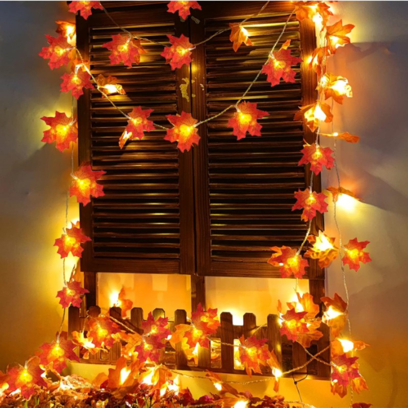 Fall Thanksgiving  Artificial Maple Leaf Leaves 10/20LED Light String Garland Home Party DIY Halloween Christmas Decoration 2025