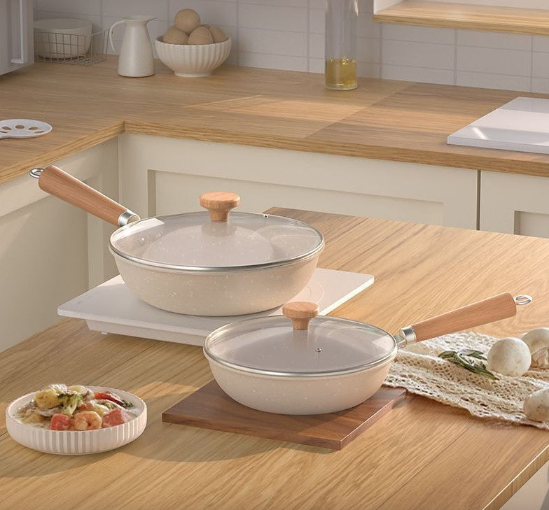 Deepen Non-Stick Frying Pan Wok Medical Stone Household Steak Pancake Pot Induction Cooker Gas Stove Universal Kitchen Cookware