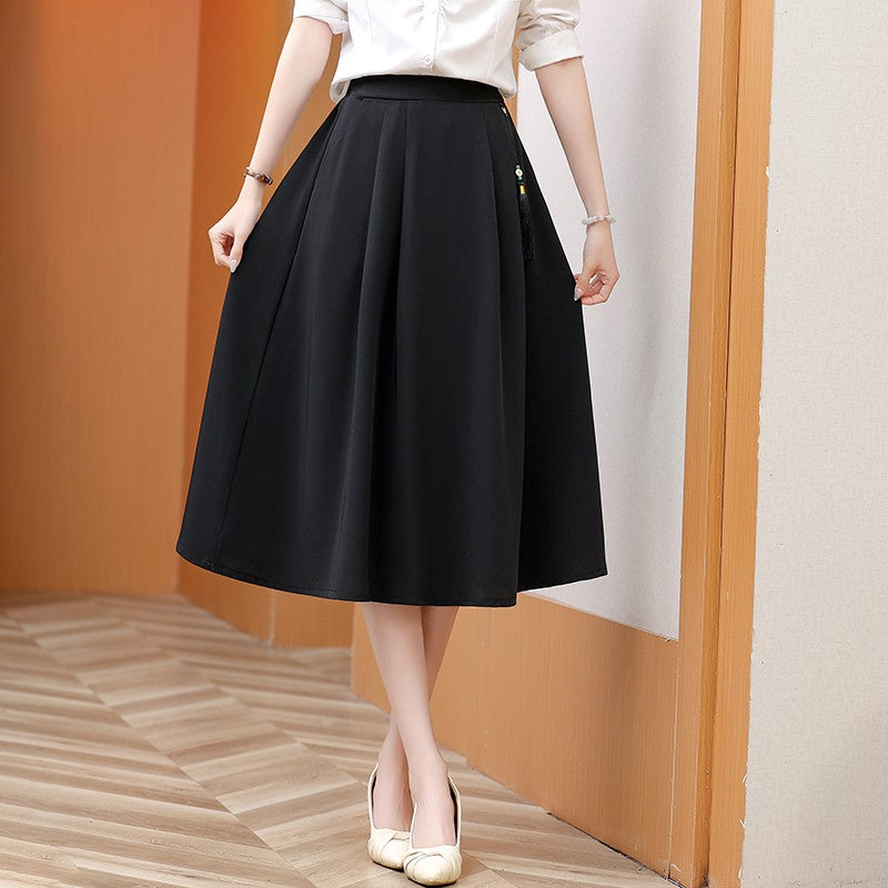 2024 New Solid Color Fringe Skirt Summer Classic Clothing Women's Loose Plus Size Skirt New Street Elegance Calf Belly Skirt