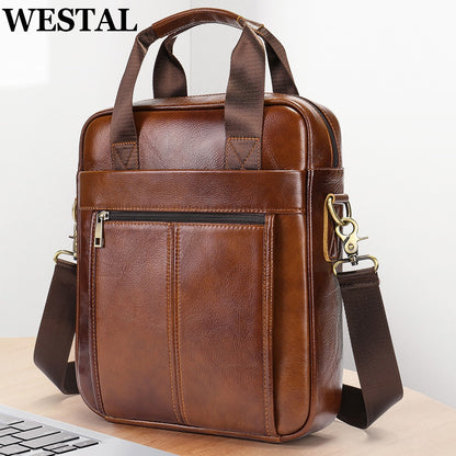 WESTAL Men's Shoulder Bags Genuine Leather Crossbody Messenger Bag For 13.3 Inch Laptop Briefcase Leather Man Handbags 8577