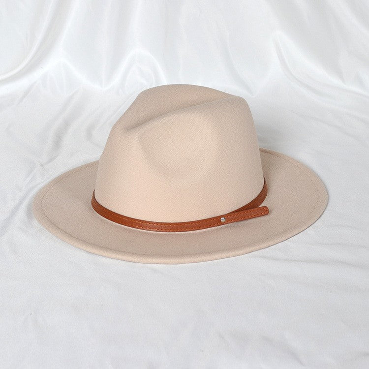 Men's fedora hat Men's and women's universal solid color fedora hat Women's 21 color wide brim jazz hat Autumn and winter Britis